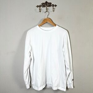 American Giant Mens Large Long Sleeve Crew Neck T Shirt‎ Cotton White Casual